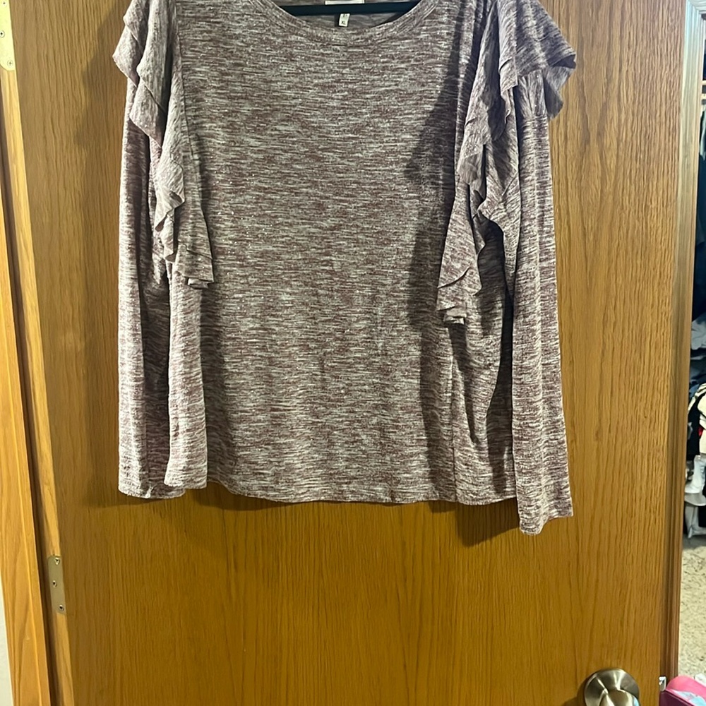 Maurices Gray Ruffled Long Sleeve Blouse